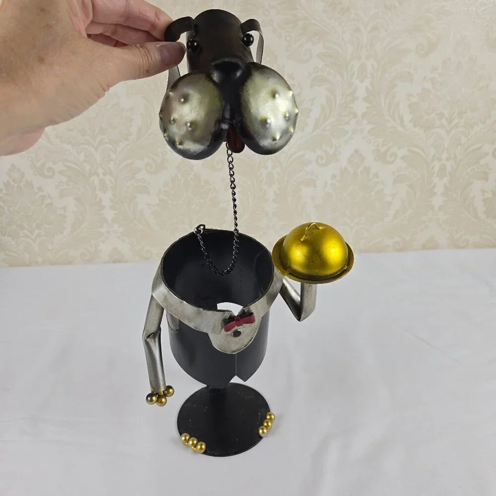 Metal Dog Wine Bottle Holder Steward Butler Free Standing Novelty Gift Whimsical